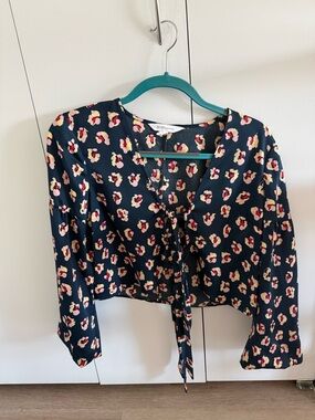 BCBGeneration Navy Floral Tie-Front Blouse